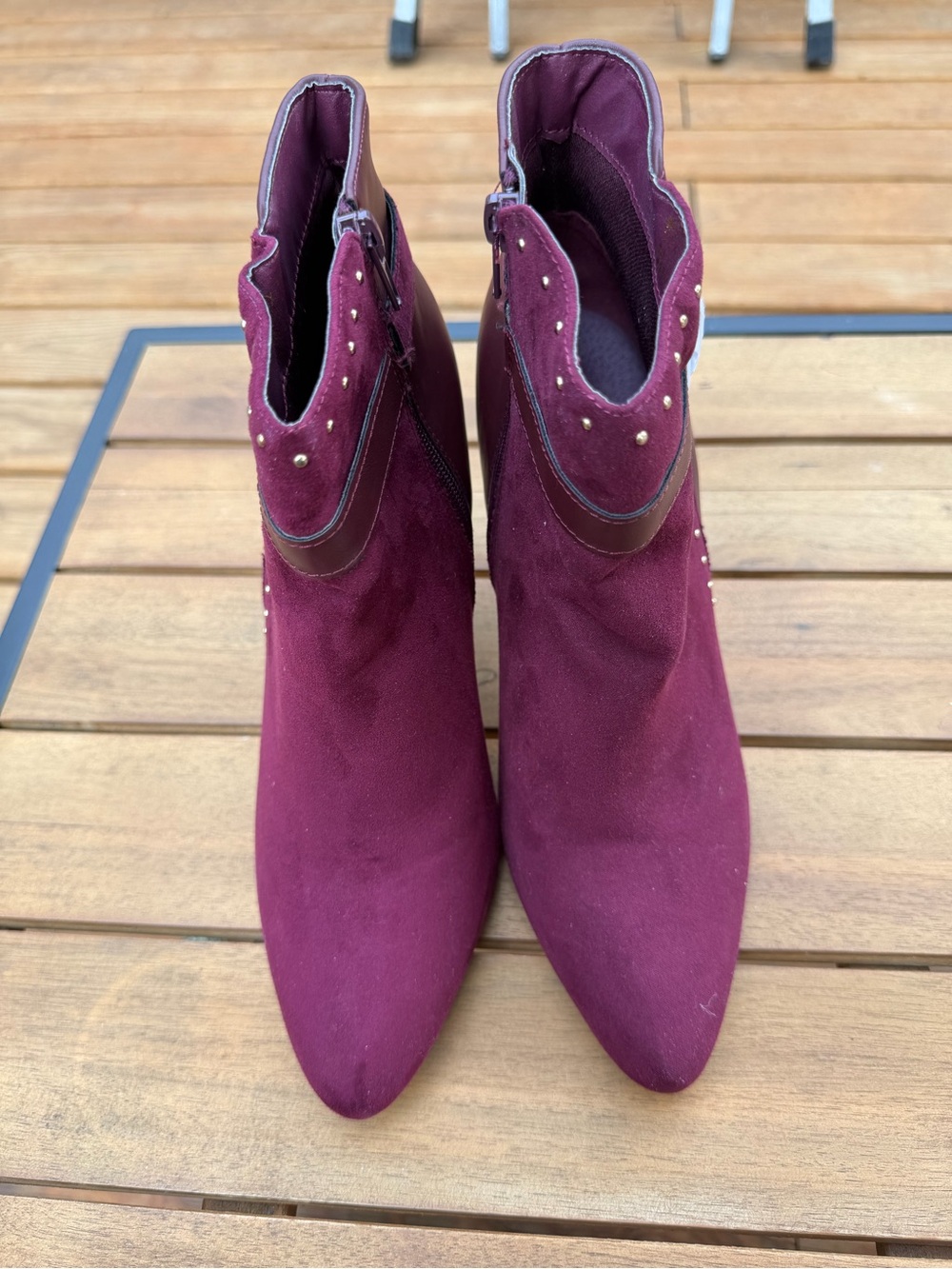 Women's Burgundy Suede Ankle Boots with Stud Detail - Rouge size 11